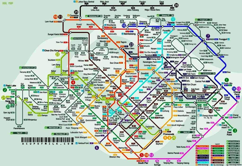 МРТ маршрут на карті Сінгапуру