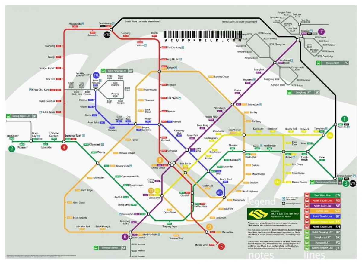 Сінгапурські лінії метро на карті